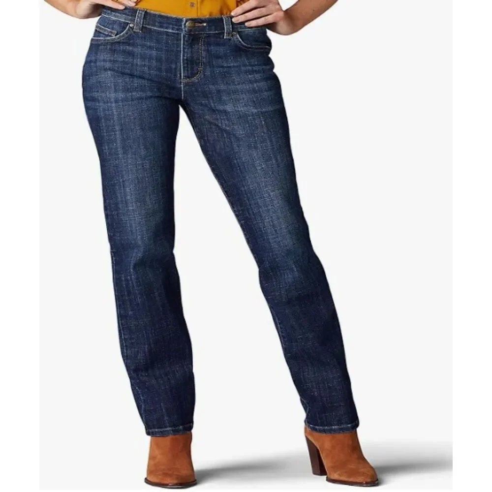 NWT Lee Women's Relaxed Fit Straight Leg Jean Mid Rise 16 Short Bewitched Blue - Picture 1 of 9